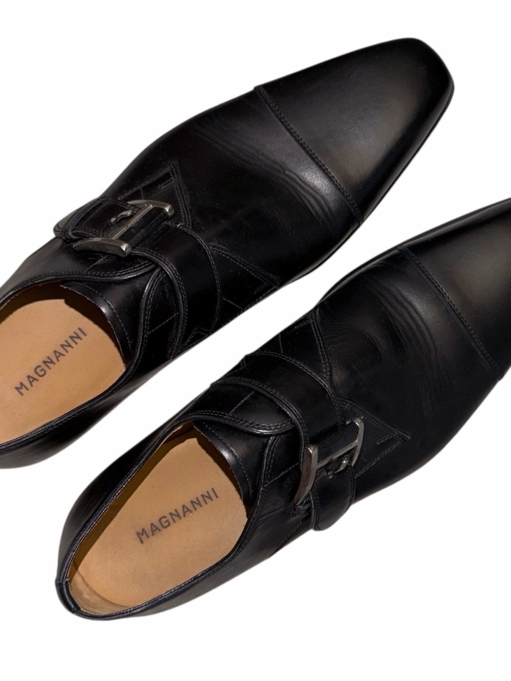 MAGNANNI ✘ Black Double Monk Strap Cap Toe Dress Shoes 7 Leather Spain - Picture 12 of 14